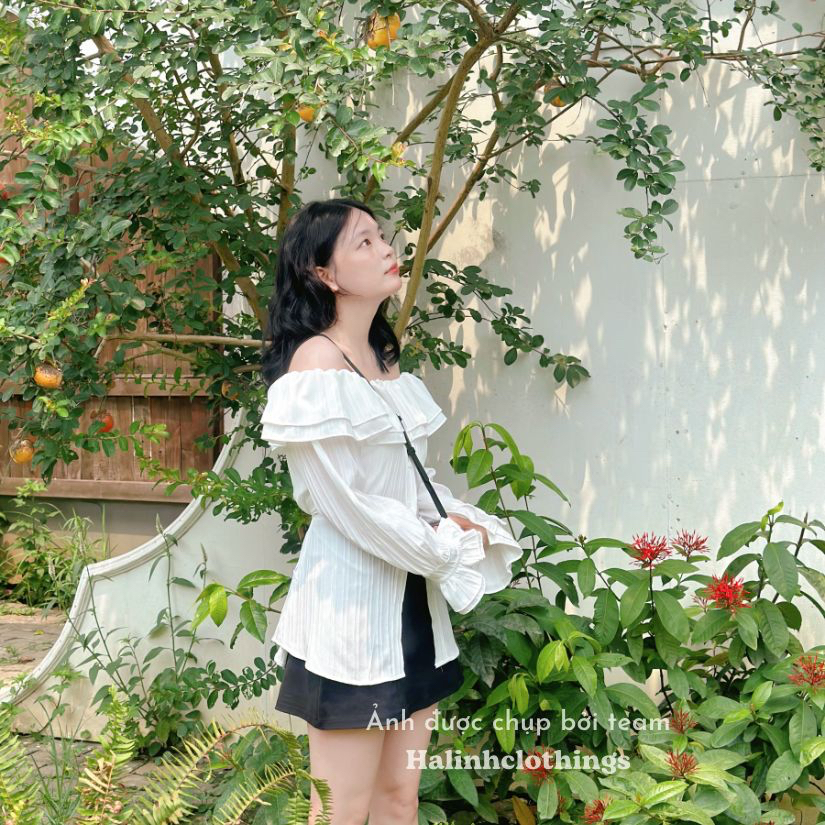 Áo trễ vai dài tay chất vải thô gân freesize- M27