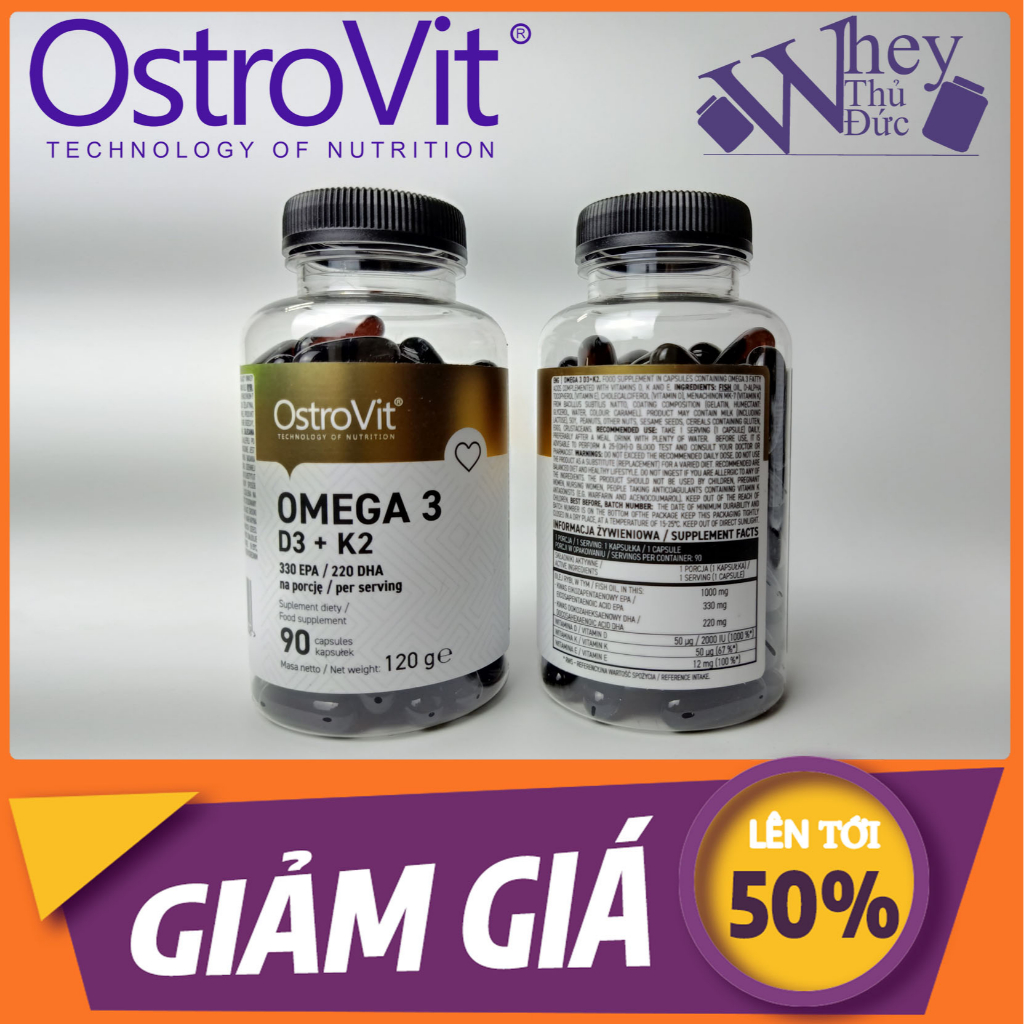 Dầu cá Omega 3 + D3K2 Ostrovit 90 Viên - Bổ sung vitamin D3,K2,E