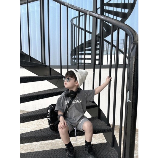 Bộ loang BALENCI loang xám áo cộc quần đùi cho bé trai