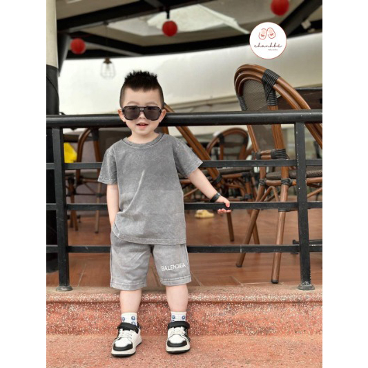 Bộ loang BALENCI loang xám áo cộc quần đùi cho bé trai