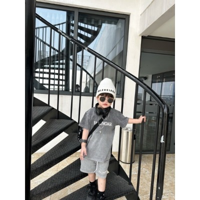 Bộ loang BALENCI loang xám áo cộc quần đùi cho bé trai