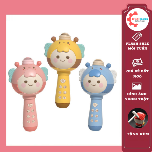 Micro cho bé hát karaoke kết nối Bluetooth, phát nhạc, có đèn, thay đổi giọng nói,tích hợp loa không dây - Muối Blocks
