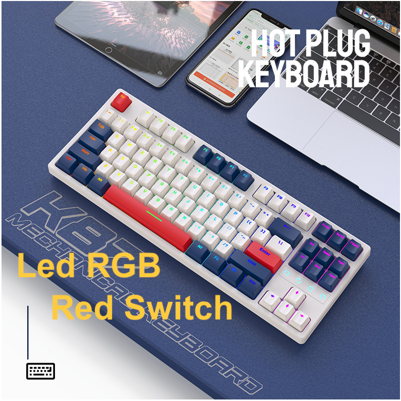 Bàn phím cơ K87 có Hot Swap 87 phím YellowSwitch Redswitch Cáp Type C rời nhỏ gọn chuyên chơi game, làm việc văn phòng | BigBuy360 - bigbuy360.vn