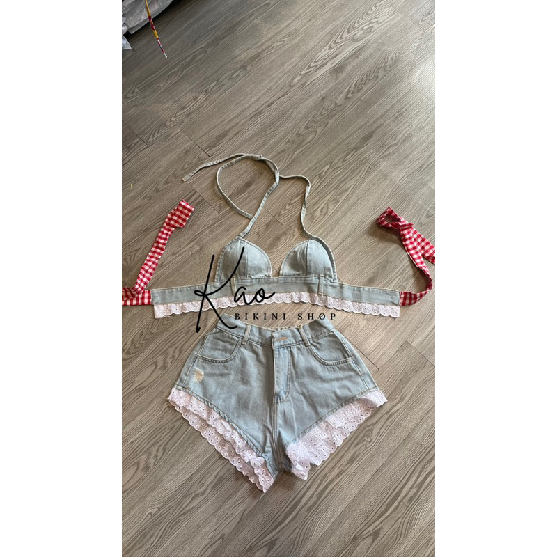 Set bikini Jean size S M L XL / áo sẵn mút