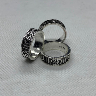[ẢNH THẬT]Nhẫn uniSex gucci logo hợp kim titan bạc cao cấp.