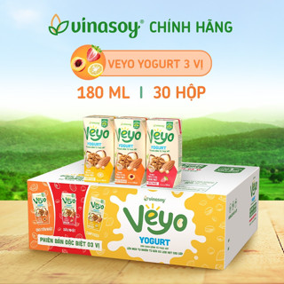 Thùng Sữa chua uống từ thực vật Veyo Yogurt vị Đào Tiên Nhật/ cam/ Dâu (30 Hộp x 180ml) - Vinasoy