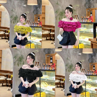 Set áo tơ trễ vai quần tapta