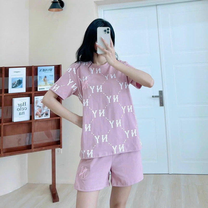 Bộ cotton áo cộc tay quần đùi hồng M.L.B