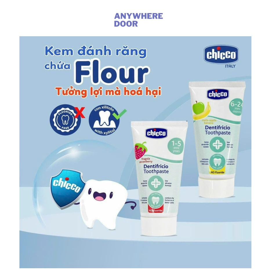 Kem đánh răng Chicco hương Chuối - Táo 6M+/ hương Dâu Chicco 12M+