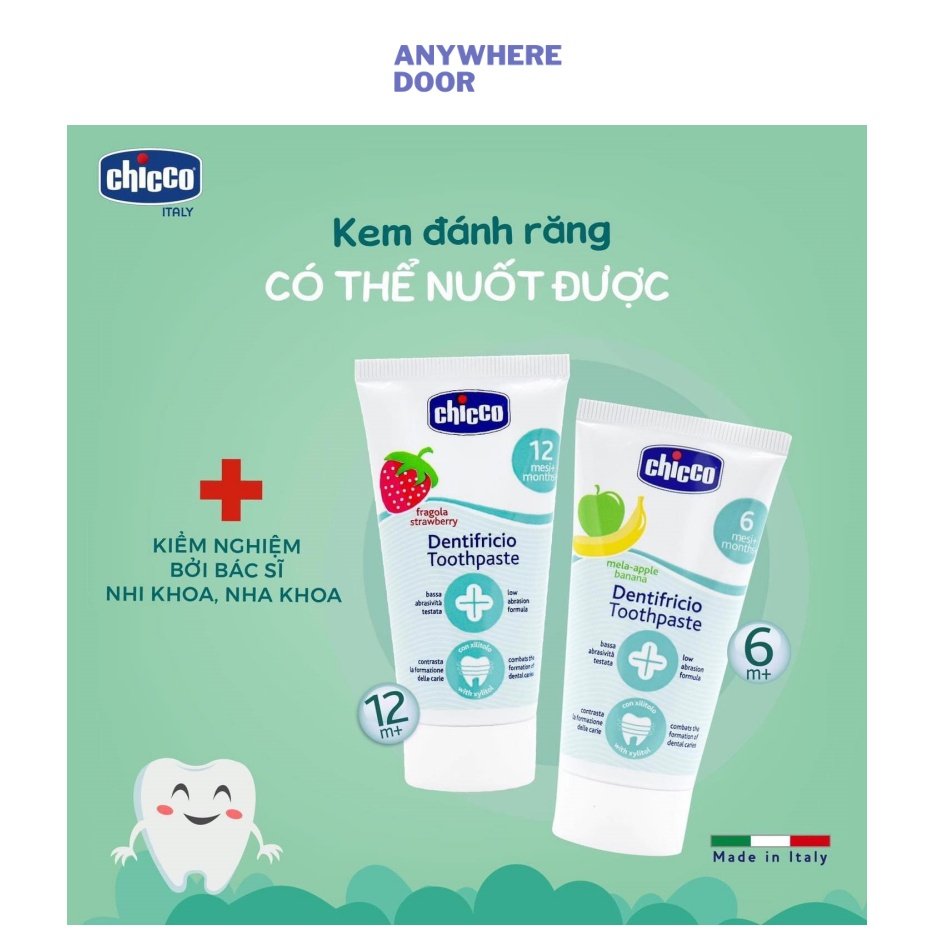 Kem đánh răng Chicco hương Chuối - Táo 6M+/ hương Dâu Chicco 12M+