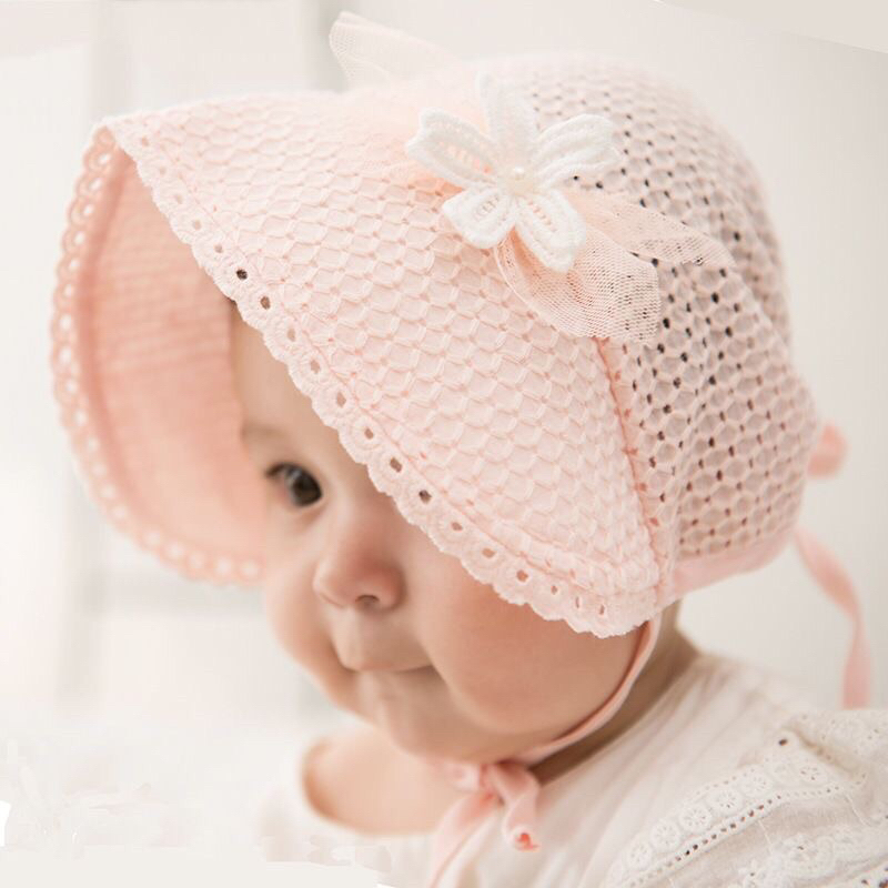 Mũ bonnet cho bé cotton đính hoa