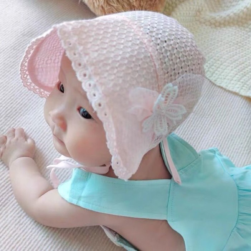 Mũ bonnet cho bé cotton đính hoa