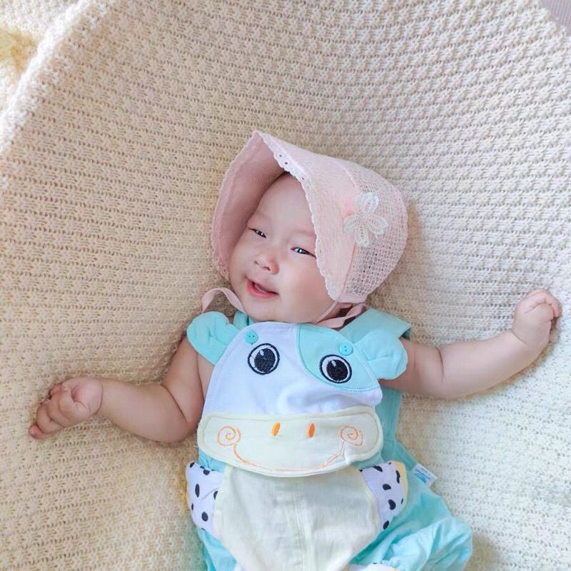 Mũ bonnet cho bé cotton đính hoa