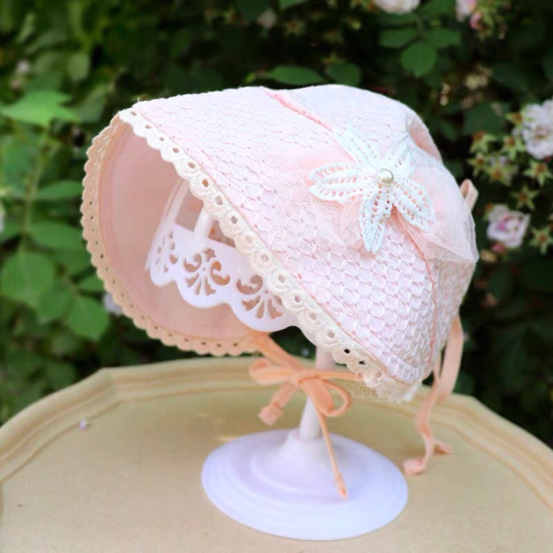 Mũ bonnet cho bé cotton đính hoa