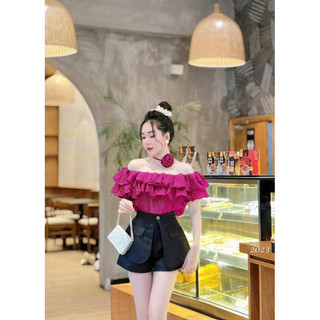 (SHOP BIGSIZE NỮ 50KG ĐẾN 90KG ) set áo bèo tầng phối quần short