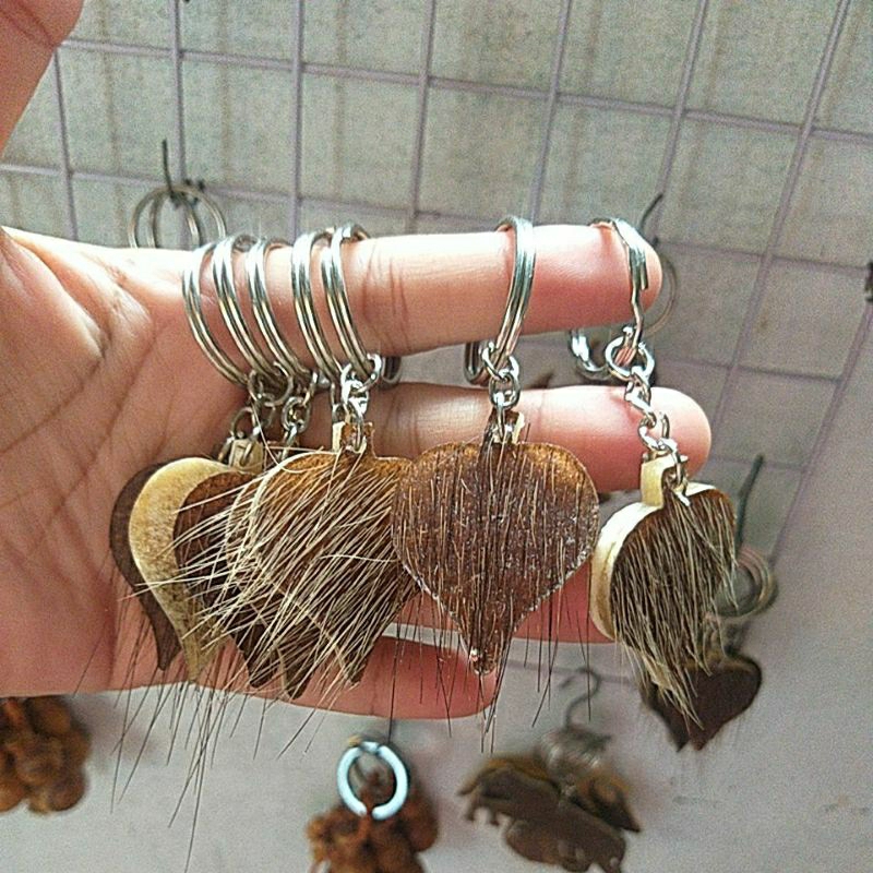 Móc khóa da trâu hình lá bồ đề