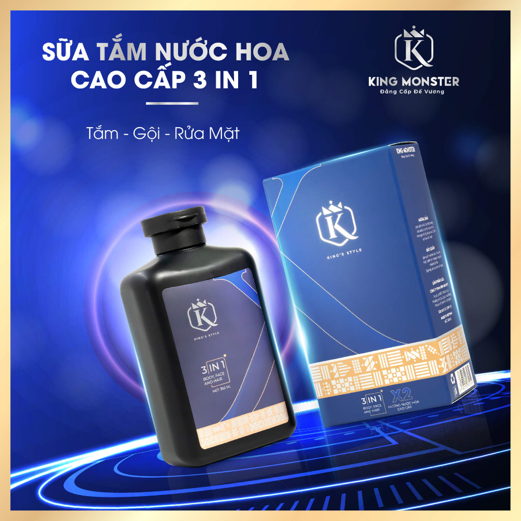 Combo 3 Đẳng Cấp Đế Vương Sữa Tắm 350ml& Xịt thơm miêng 10ml & Dung dịch vệ sinh nam 100ml King Monster