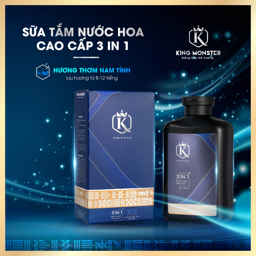 Combo 3 Đẳng Cấp Đế Vương Sữa Tắm 350ml& Xịt thơm miêng 10ml & Dung dịch vệ sinh nam 100ml King Monster