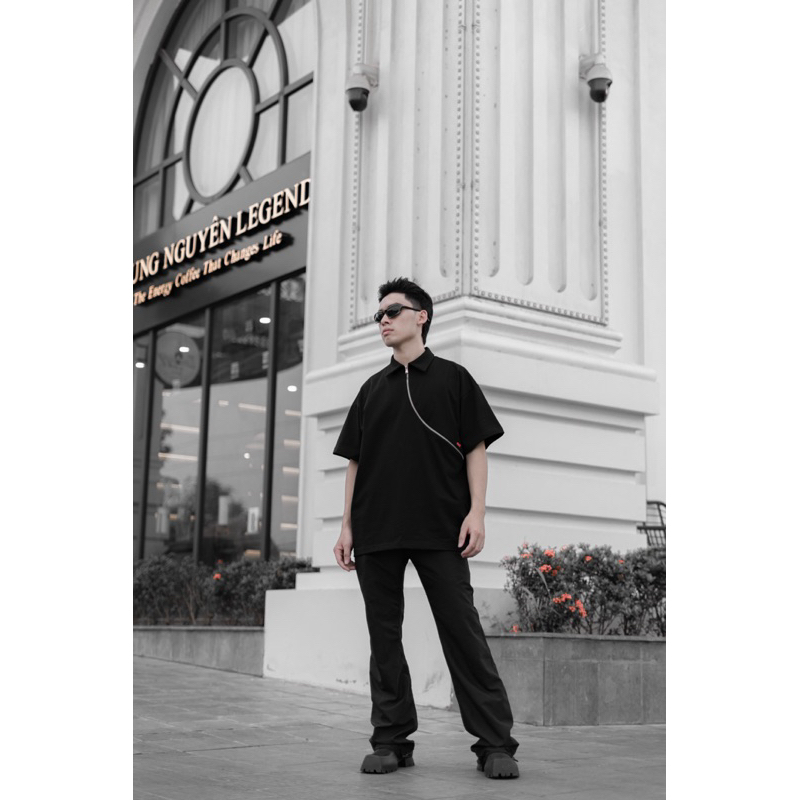 Áo thun zipper polo and 100%cotton định lượng 250 gsm