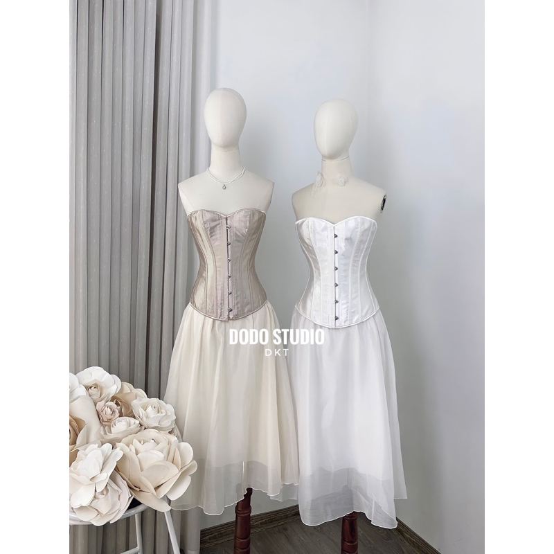 Set corset lụa cv tơ nến