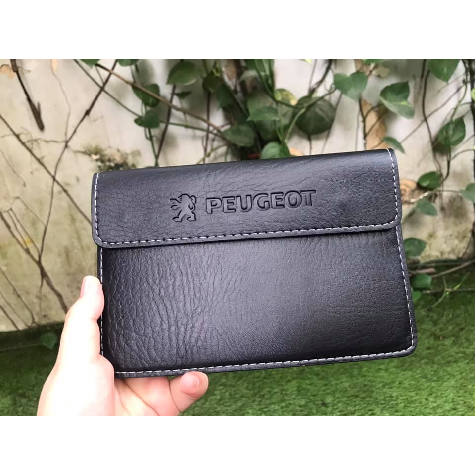 Ví da MÀU ĐEN đựng đăng kiểm, giấy tờ ô tô cao cấp in dập nổi Logo Hãng xe kia, toyota,huyndai,mitsu...