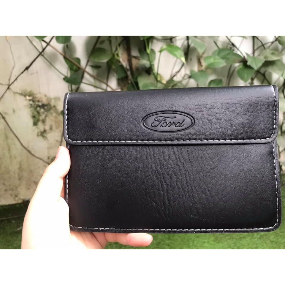 Ví da MÀU ĐEN đựng đăng kiểm, giấy tờ ô tô cao cấp in dập nổi Logo Hãng xe kia, toyota,huyndai,mitsu...