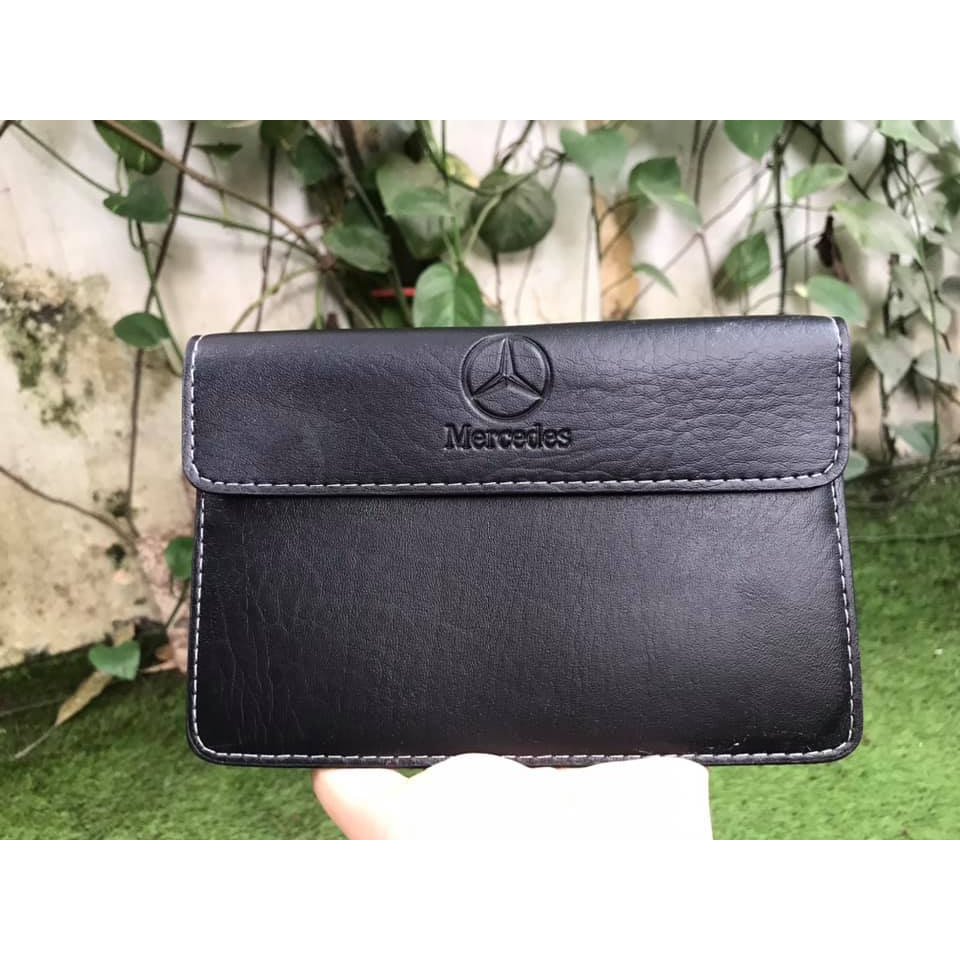 Ví da MÀU ĐEN đựng đăng kiểm, giấy tờ ô tô cao cấp in dập nổi Logo Hãng xe kia, toyota,huyndai,mitsu...