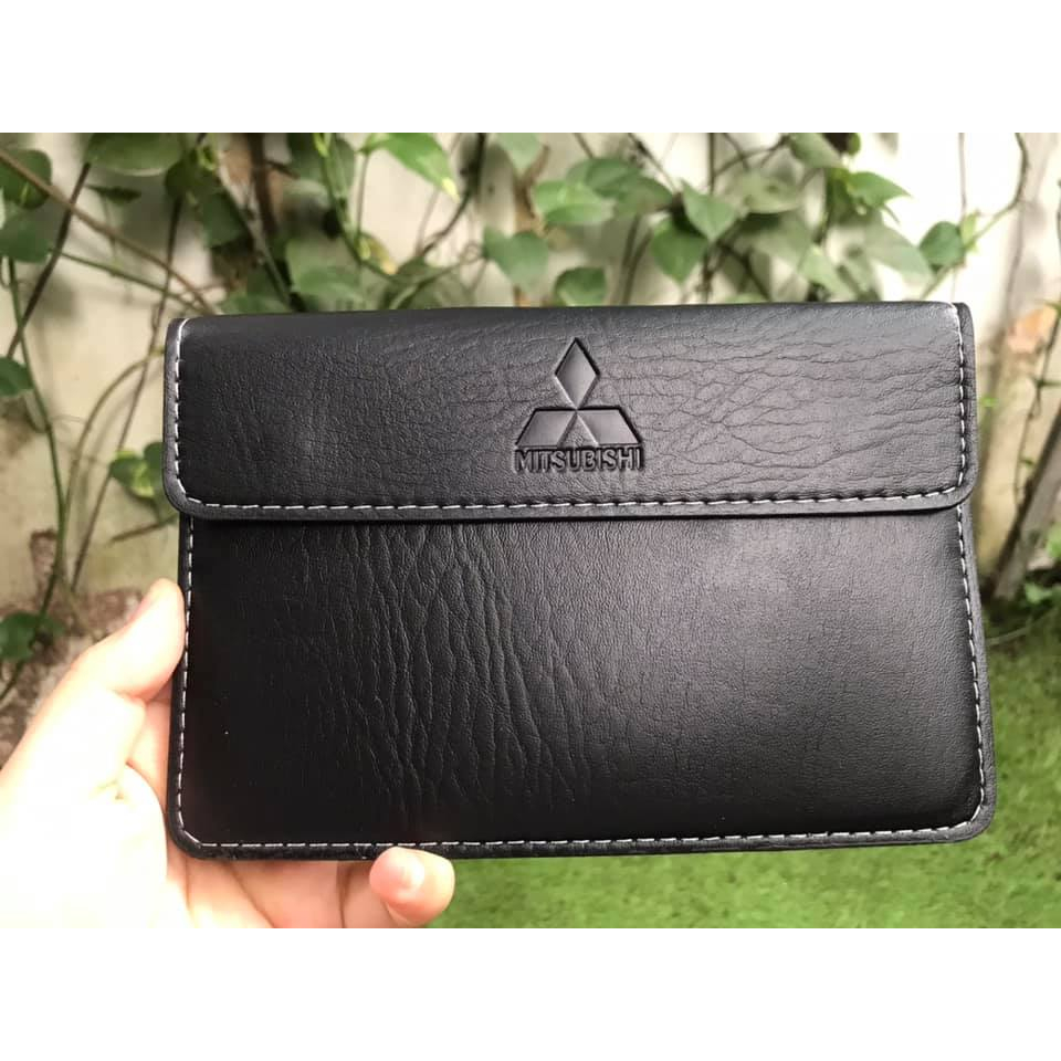 Ví da MÀU ĐEN đựng đăng kiểm, giấy tờ ô tô cao cấp in dập nổi Logo Hãng xe kia, toyota,huyndai,mitsu...