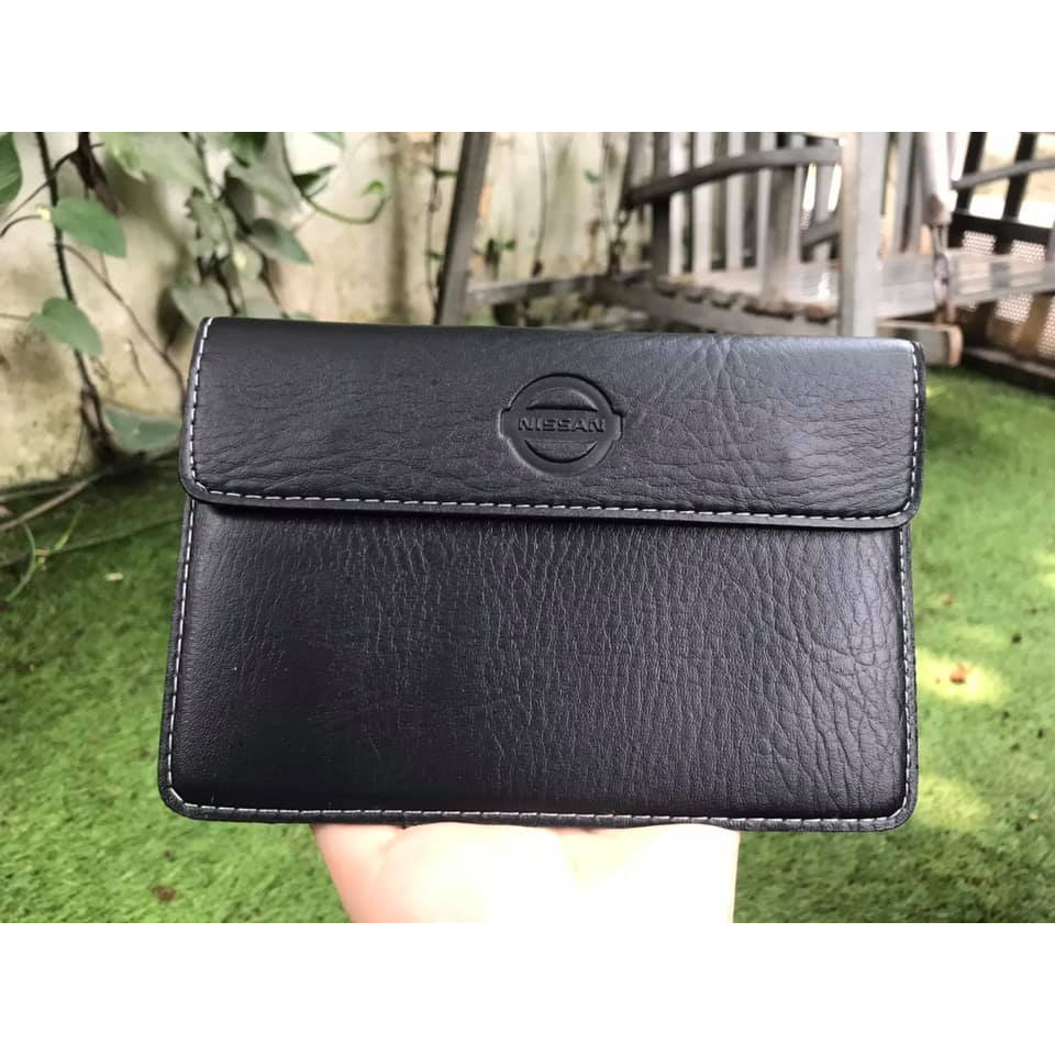 Ví da MÀU ĐEN đựng đăng kiểm, giấy tờ ô tô cao cấp in dập nổi Logo Hãng xe kia, toyota,huyndai,mitsu...