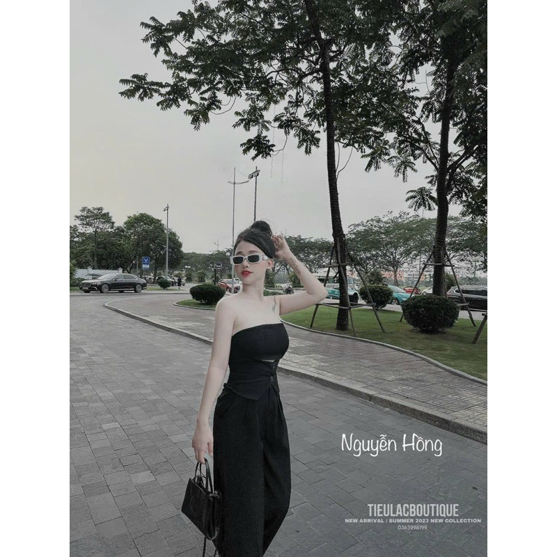 Set Bộ Tuyết Mưa Áo Quây Khuy Cài Vạt Nhọn + Quần Ống Xuông