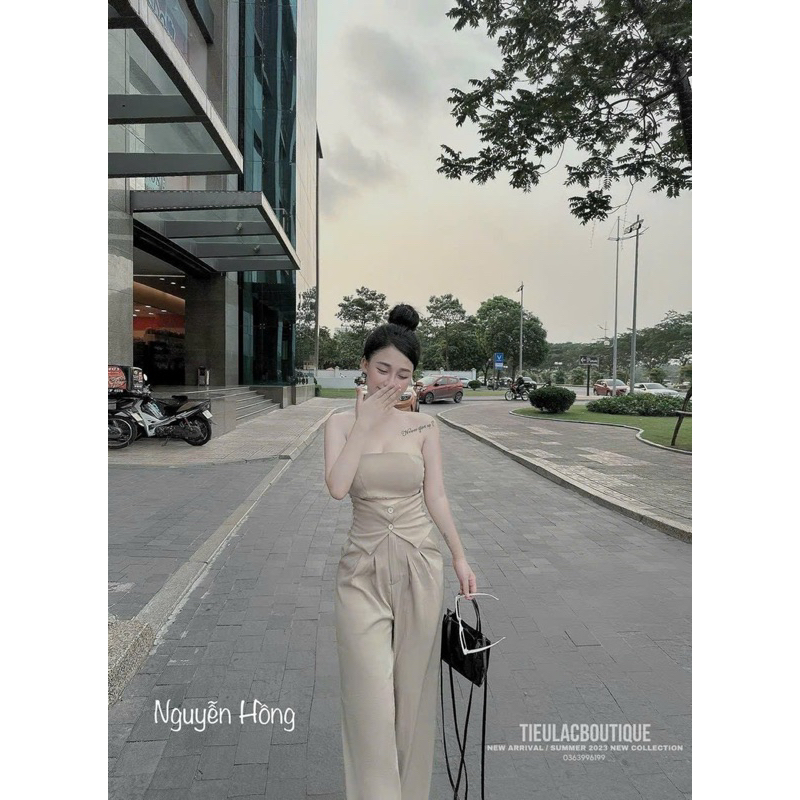 Set Bộ Tuyết Mưa Áo Quây Khuy Cài Vạt Nhọn + Quần Ống Xuông