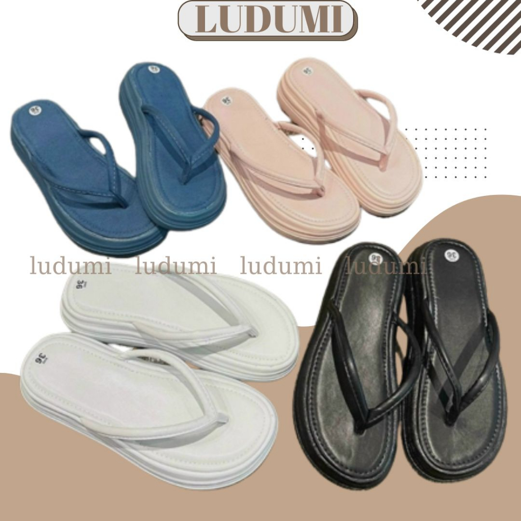 Dép xuồng LUDUMI -Dép kẹp pu 4 cm quai mềm xinh xắn