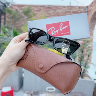 Kính mát rayban mắt mèo, gọng đen, mắt xanh rau muống rb2299 901/31