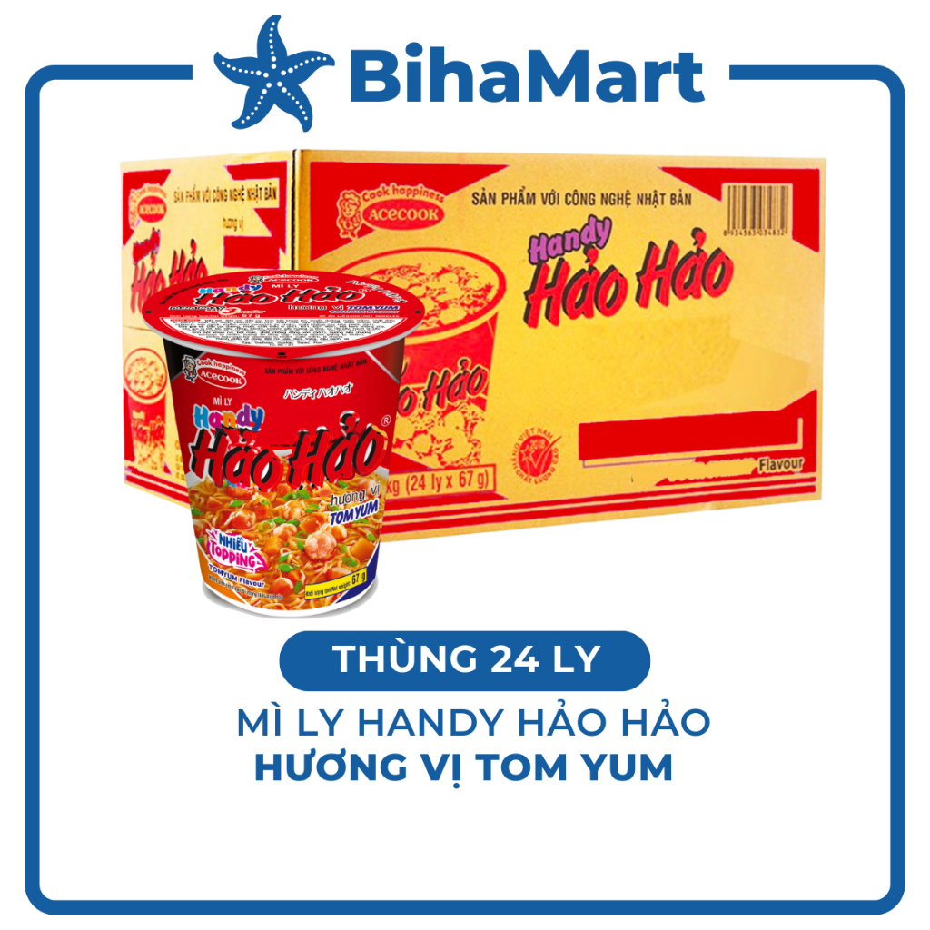 [THÙNG 24 LY] - ACECOOK - Mì ly Handy Hảo Hảo Tomyum - Mì Handy Hảo Hảo Tom yum (67g/ly) - Mì Handy Hảo Hảo ly Tomyum