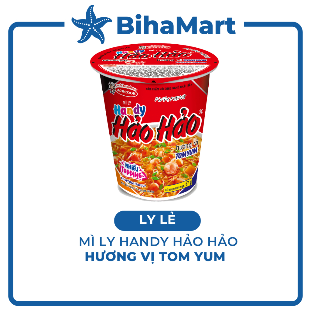 [LY LẺ] - ACECOOK - Mì ly Handy Hảo Hảo Tomyum - Mì Handy Hảo Hảo Tom yum (67g/ly) - Mì Handy Hảo Hảo ly Tomyum