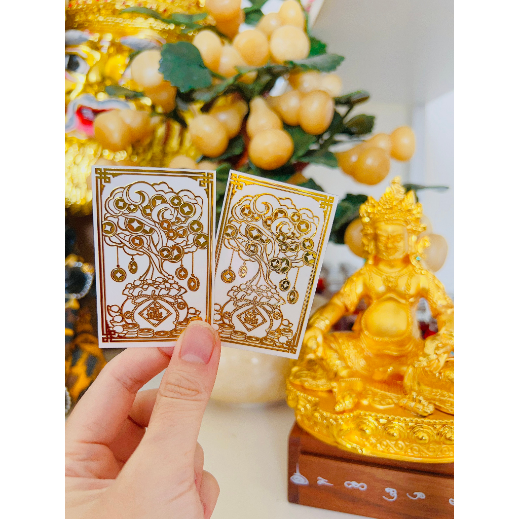 Linh phù thần kim quy dán - bát bảo tụ tài- cây kim $ dán điện thoại