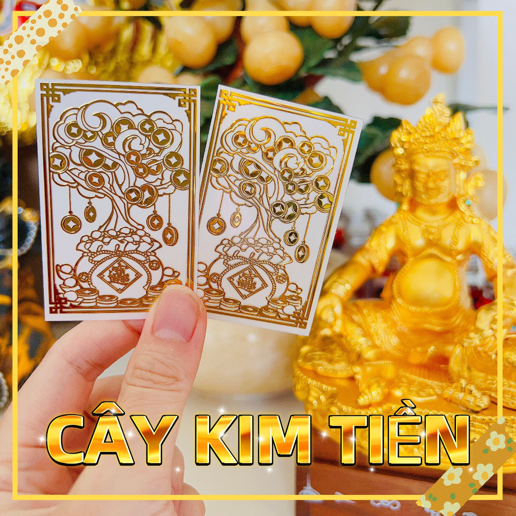 Linh phù thần kim quy dán - bát bảo tụ tài- cây kim $ dán điện thoại