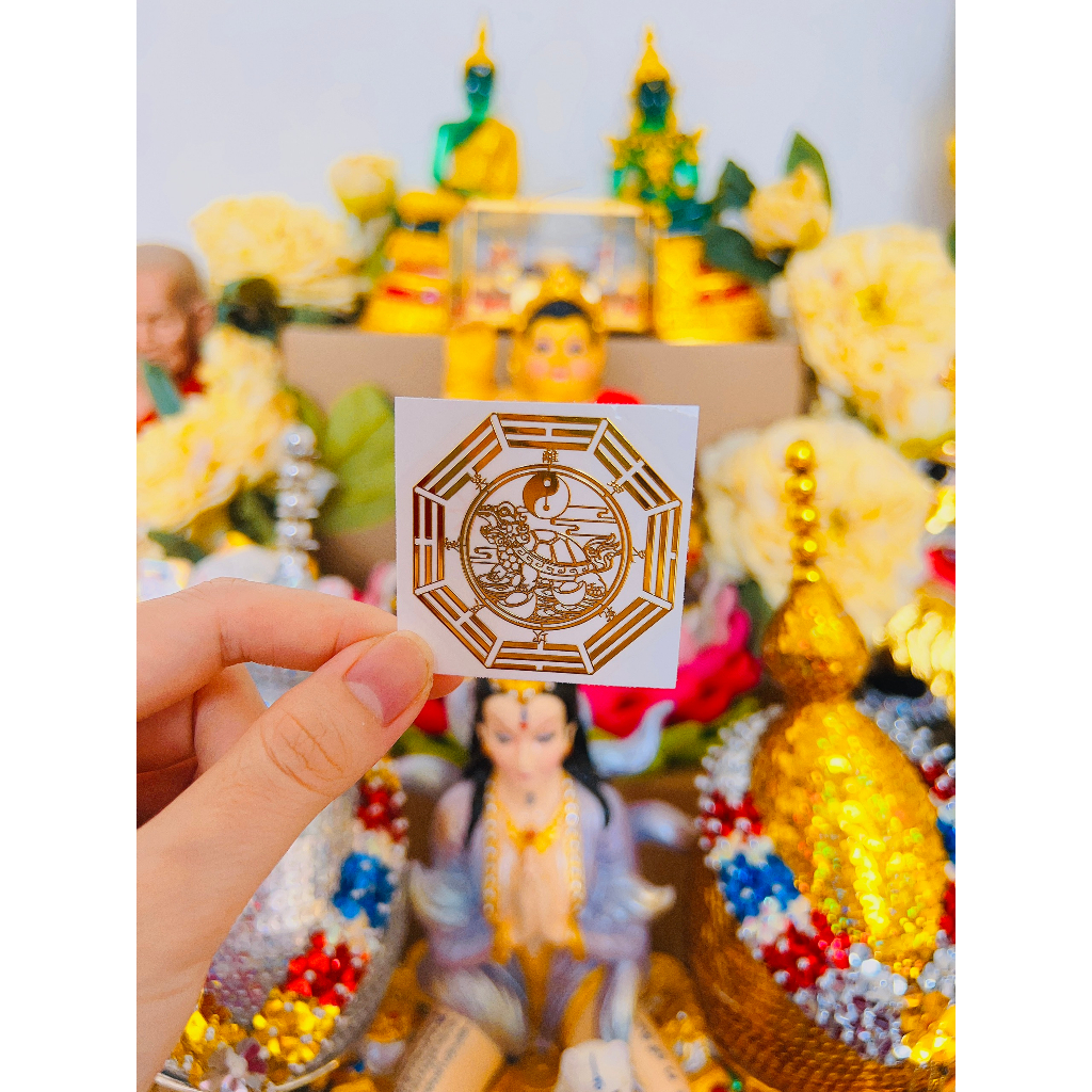 Linh phù thần kim quy dán - bát bảo tụ tài- cây kim $ dán điện thoại