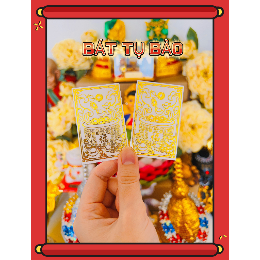 Linh phù thần kim quy dán - bát bảo tụ tài- cây kim $ dán điện thoại