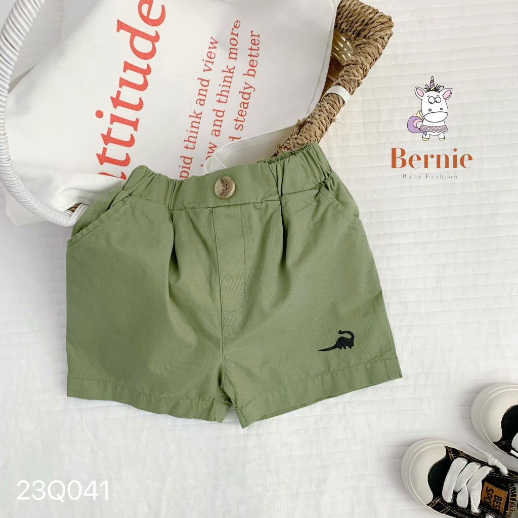 Quần short kaki Bigbaby họa tiết khủng long, lưng thun co giản cho bé 8-21KG