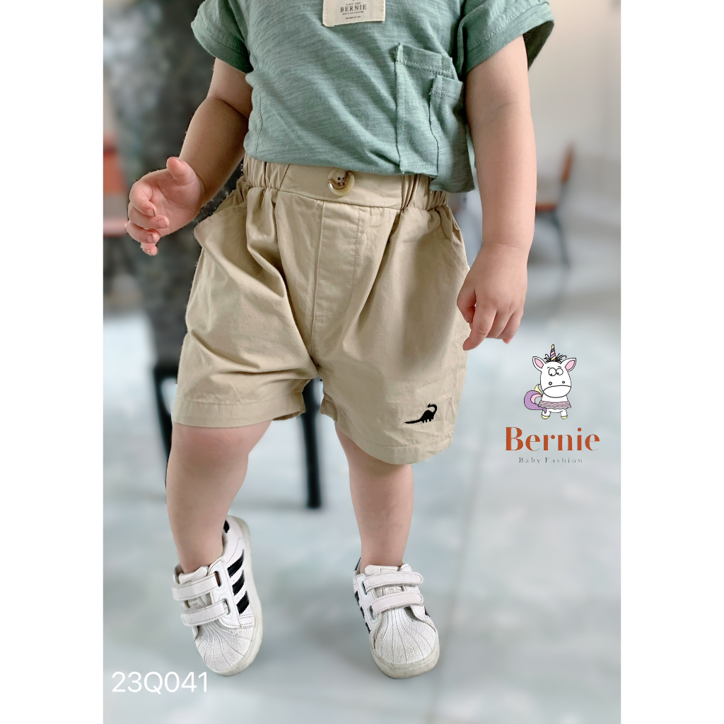 Quần short kaki Bigbaby họa tiết khủng long, lưng thun co giản cho bé 8-21KG