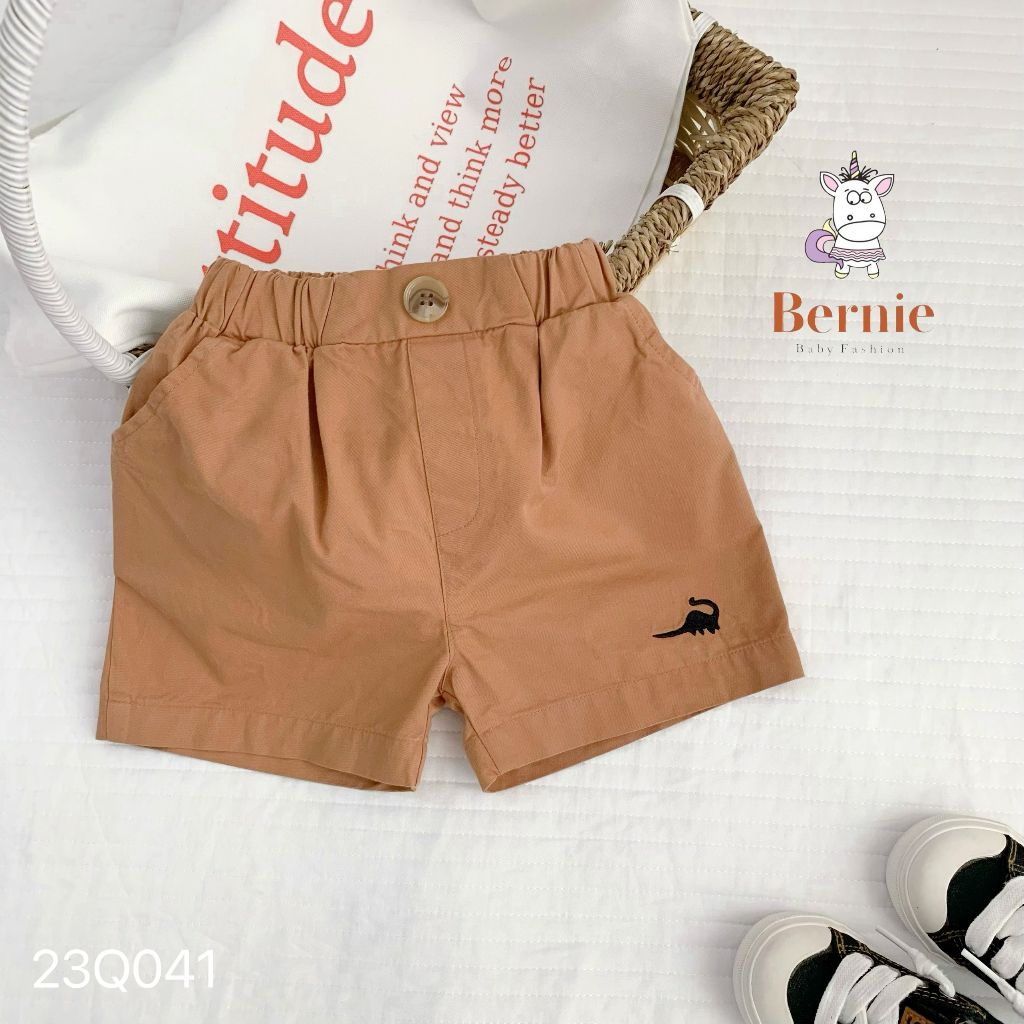 Quần short kaki Bigbaby họa tiết khủng long, lưng thun co giản cho bé 8-21KG