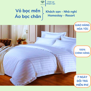 Vỏ chăn khách sạn - áo bọc mền trắng sọc 3F riotex vải cotton cvc T300 cao cấp đủ kích thước