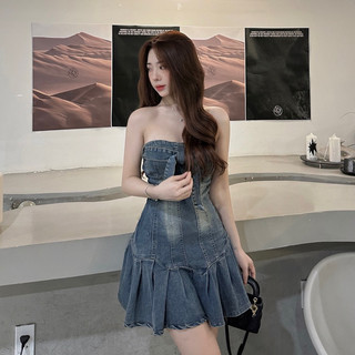 Đầm Ống Jean Thắt Nơ {Mixx} , Đầm đuôi cá, Chất jean thun co giản, Khoá kéo bên sườn