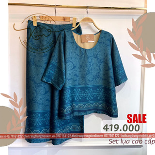 Sét bộ lụa trung niên cao cấp hoa văn thổ cẩm sang trọng Bigsize quần dài 85cm
