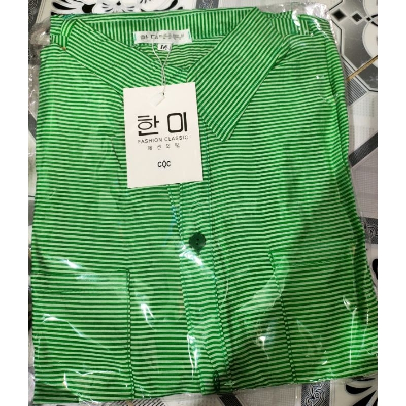 Set tơ mềm cổ sơ mi có túi áo