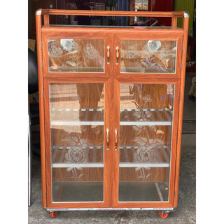 Tủ chén nhôm, tủ nhôm kính, tủ đựng bát dĩa màu giả gỗ