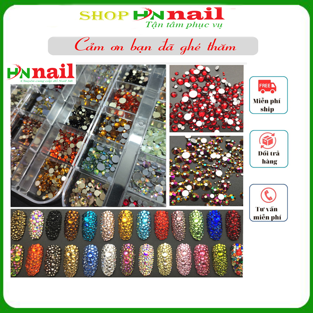 Khay đá tiệp,đá chân lưới Mix Size, Mix Màu siêu sáng chăm sóc trang trí móng làm đẹp nail shop hnnail