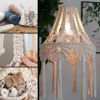 Đèn trần vintage-Đèn trang trí macramé-Đèn trần thắt macrame vintage-Chụp Đèn Macrame-Đèn trần nghệ thuật-Vỏ Bọc Đèn