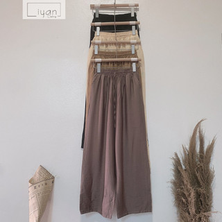 Quần ống rộng đũi nữ cạp chun freesize liyan 1266 quần dài ống rộng lưng chun chất đũi siêu mát